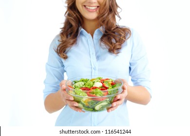 Close-up Of Female Holding Bowl With Fresh Salad