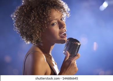 Closeup Of A Female Jazz Singer On Stage