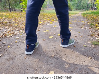 Close-up of female legs in sneakers walking in autumn park. - Powered by Shutterstock