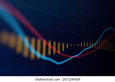 Closeup Financial Chart With Uptrend Line Graph In Stock Market On Monitor Background