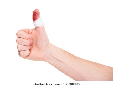 Close-up A Finger With Bloody Gauze On It.