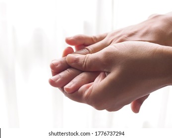 Close-up Of Finger Massage With Hand Pain Joint And Numb.