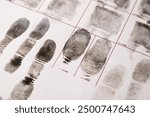 Close-up of fingerprints on a fingerprint card, forensic examination, registration of criminals