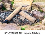 Closeup fire pit on the camping ground