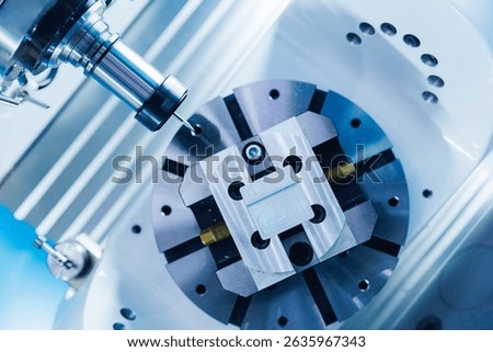 Closeup Five axis CNC machining center cutting engine turbine, technology for industry.