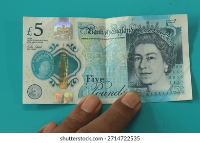 Closeup of a Five Pound Currency Note of  England.