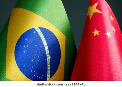 Close-up of the flags of Brazil and China. - Shutterstock ID 2271144743