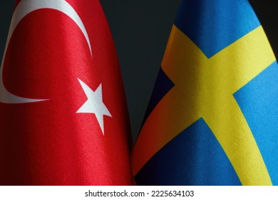 Close-up of the flags of Sweden and Turkey. - Shutterstock ID 2225634103