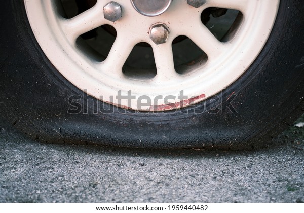 Close-up of a flat\
tire