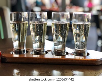 Close-up Of Flight Of Champagne Before Heading To The Mimosa Bar At Sunday Brunch