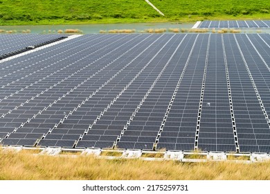 Close-up Of The Floating Solar Power System On A Detention Basin In Kaohsiung, Taiwan.