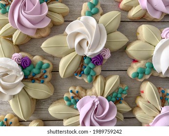 Closeup Floral Decorated Sugar Cookies