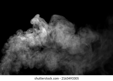 Close-up of fog or smoke white steam effect With visible water droplets, abstract floating on top. isolated on a black background - Shutterstock ID 2163493305