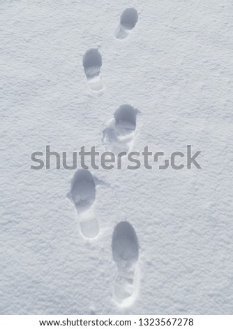 Closeup of footsteps in fresh snow.