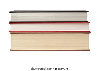 Closeup Of The Fore Edge Of Three Books Isolated On White Background 