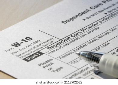 Closeup Of Form W-10, Dependent Care Provider's Identification And Certification.