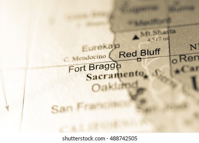 Closeup Of Fort Bragg, California On A Political Map Of USA.