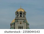 A close-up fragment of the beautiful Eastern Orthodox Cathedral of St. Alexander Nevsky, built in 1882, Sofia, Bulgaria 