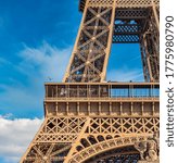 Closeup of the framework of the Eiffel Tower in Paris, France.