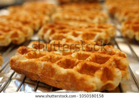 closeup of fresh delicious Belgian waffle 