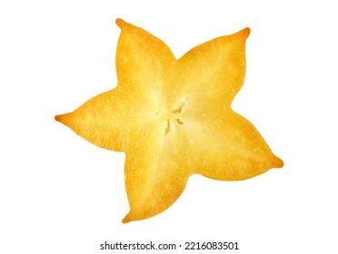 Closeup Of Fresh Ripe Star Fruit Cross Section Isolated On White Background