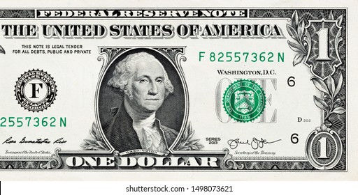 Closeup Of Front Side Of 1 Dollar Bill