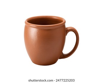 Closeup front view brown empty clay mug isolated on white background - Powered by Shutterstock