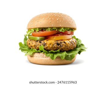 Closeup front view delicious veggie burger isolated on white background - Powered by Shutterstock