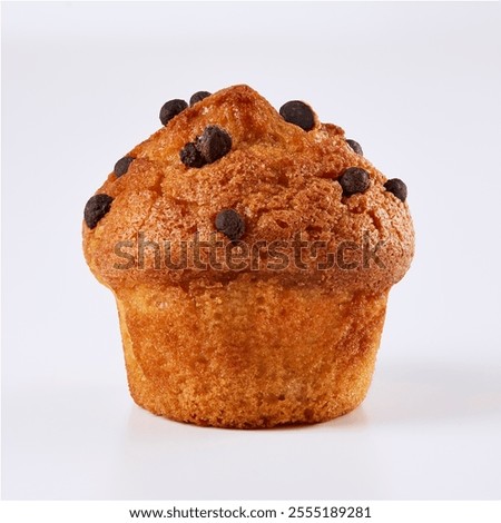 Closeup front view of muffin isolated on white background