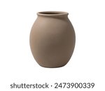 Closeup front view raw simple clay pot isolated on white background. Clay amphora.