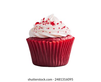 Closeup front view red cupcake with white cream and red jelly isolated on white background. - Powered by Shutterstock