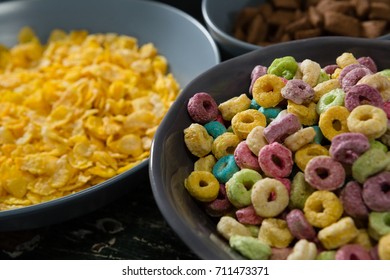 Close-up Of Froot Loops And Cornflakes In Bowl 