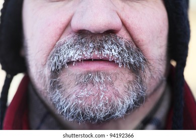 Close-up Of The Frozen Gray Beard And Mustache