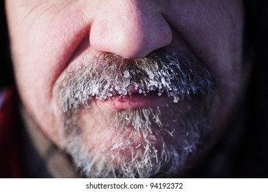 Close-up Of The Frozen Gray Beard And Mustache