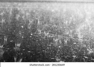 Closeup Frozen Rain Drops, Natural Black And White  Background