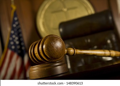 Closeup Of Gavel In Court Room