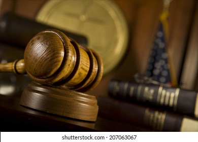 Closeup Of Gavel In Court Room