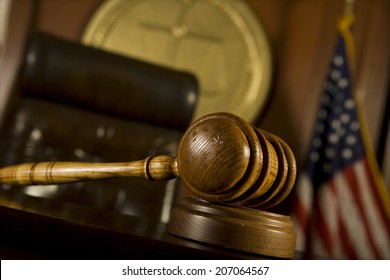 Closeup Of Gavel In Court Room