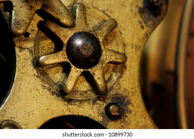 Close-up Of Gears Inside An Old Grandfather Clock