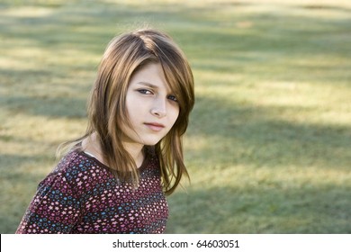 Closeup Girl 11 Years Serious Thoughtful Stock Photo (Edit Now) 64603051