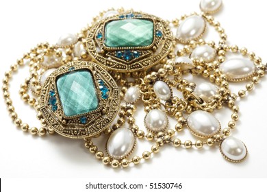 closeup of glamorous vintage jewelry