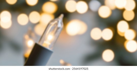 Close-up of glowing string lights creating a bokeh effect.