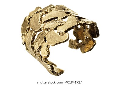 Closeup Of Gold Cuff Bracelet On White Background