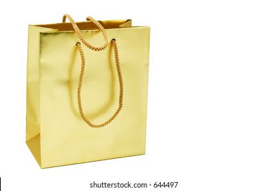 Closeup Of A Gold Gift Bag