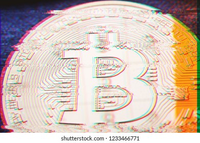 closeup of golden bitcoin coin with digital pixel glitch error effect and silver and yellow reflection on its surface, scam or hacker attack concept in cryptocurrencies - Powered by Shutterstock - Get 15% off with code: PIKWIZARD15