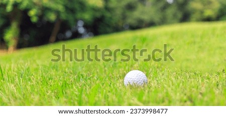 Close-up of Golf ball on the grass green at the sloping golf course