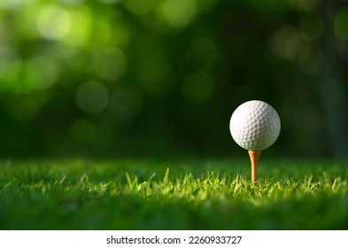 Close-up golf ball on tee with blur green bokeh background. - Powered by Shutterstock