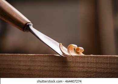 closeup gouge for wood on carpenter workbench