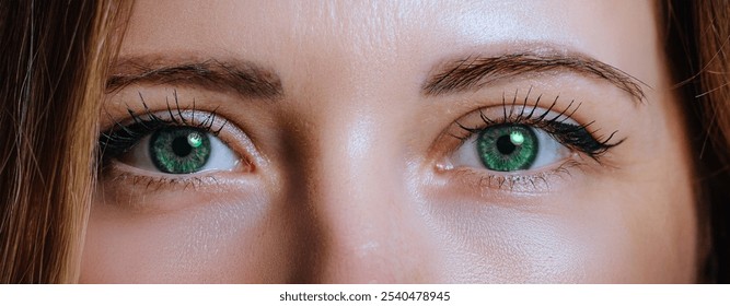 Close-up of a woman’s green eyes with detailed lashes and natural makeup, capturing clarity and intensity in her gaze.
 - Powered by Shutterstock