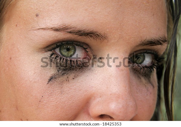 Closeup Green Eyes Dirty Makeup Stock Photo Edit Now 18425353